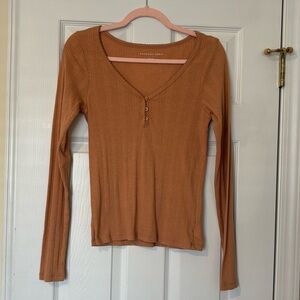 AE Pointelle Henley Top | Orange | M